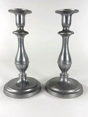 1976 Wilton RWP Pewter Candle Holders Pair Vintage Marked Heavyweight 9 Inch